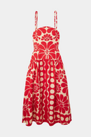 Vestido longo floral espaguete Élisabeth em vermelho
