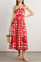 Vestido longo floral espaguete Élisabeth em vermelho