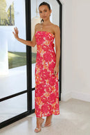 Vestido longo Miya - Floral rosa/vermelho