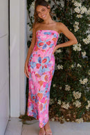 Vestido longo Miya - Estampa rosa/azul