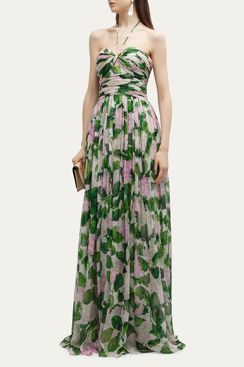 Vestido longo floral com decote halter Madelaine