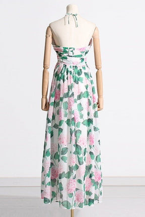 Vestido longo floral com decote halter Madelaine