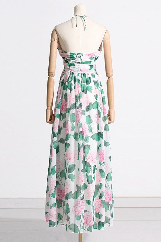 Vestido longo floral com decote halter Madelaine