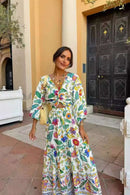 Vestido com estampa de manga lanterna