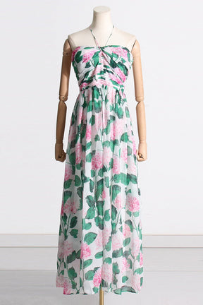 Vestido longo floral com decote halter Madelaine