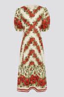 Vestido longo floral com decote redondo Rosalinde em vermelho