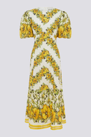 Vestido longo floral com decote redondo Rosalinde em amarelo