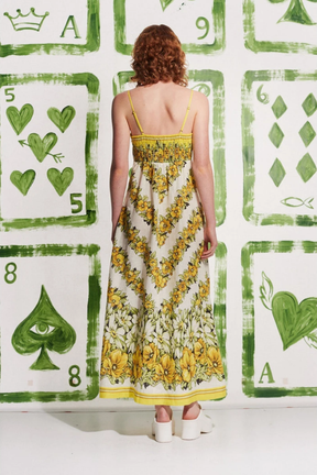 Tristane Spaghetti Floral Maxi Vestido Amarelo