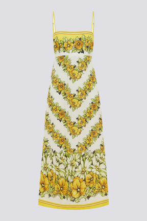 Tristane Spaghetti Floral Maxi Vestido Amarelo