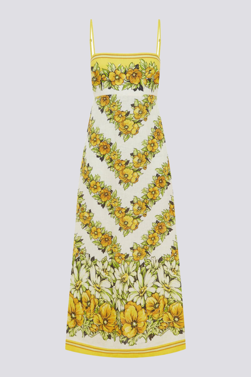 Tristane Spaghetti Floral Maxi Vestido Amarelo