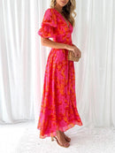 Elegant Floral V-neck Midi Dress