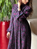 Elegant Floral Print Pleated Shirt Maxi Dress