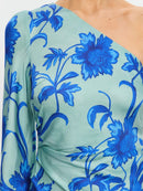 Teal One-shoulder Floral Print Maxi Dress