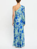 Teal One-shoulder Floral Print Maxi Dress