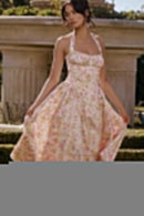 Vestido midi com decote halter e estampa Abigail