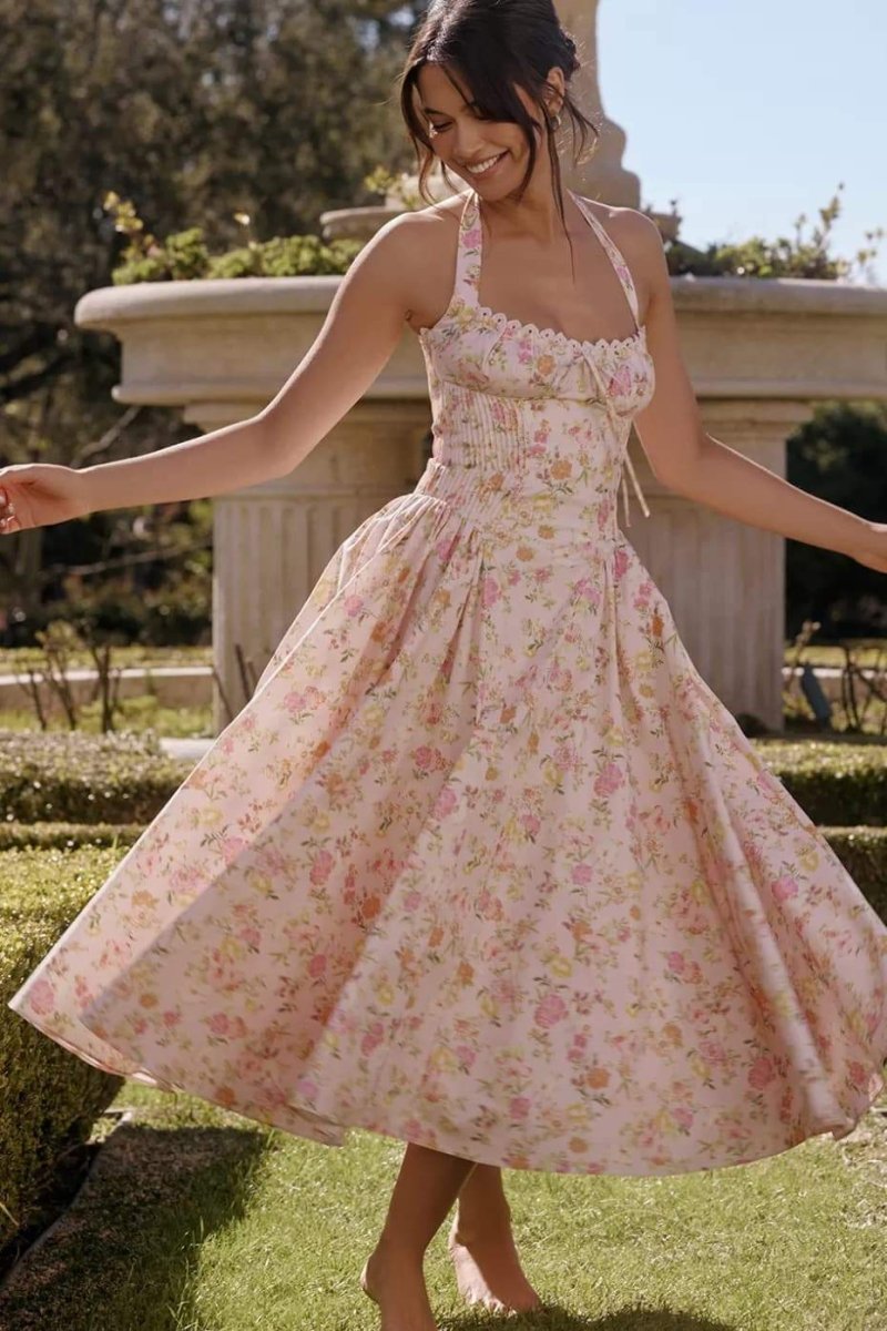 Vestido midi com decote halter e estampa Abigail