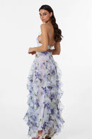 Vestido longo transparente com babados Alexia