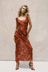Vestido longo com estampa floral Alison e decote em U