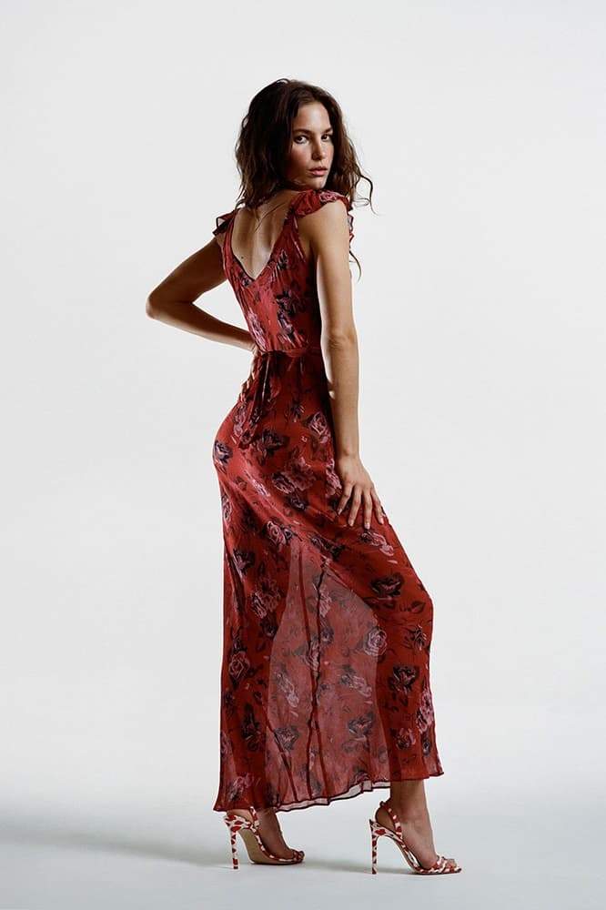 Vestido longo com estampa floral Alison e decote em U
