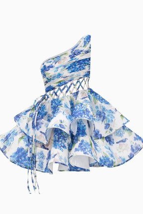 Mini vestido de chiffon com estampa floral de um ombro Andrea