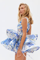 Mini vestido de chiffon com estampa floral de um ombro Andrea