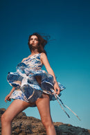 Mini vestido de chiffon com estampa floral de um ombro Andrea