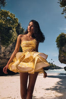 Mini vestido de chiffon com estampa floral de um ombro Andrea