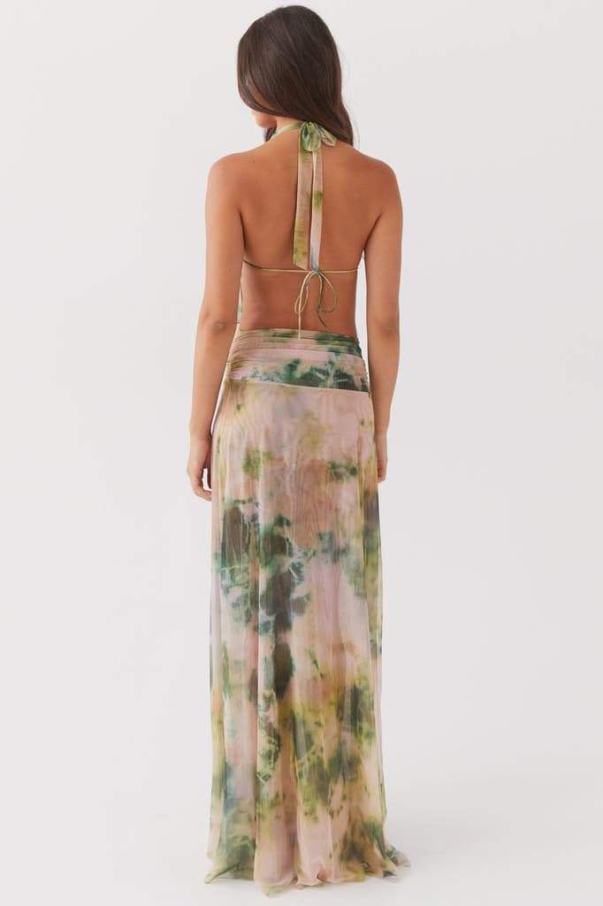 Vestido longo estampado gola alta Antonia