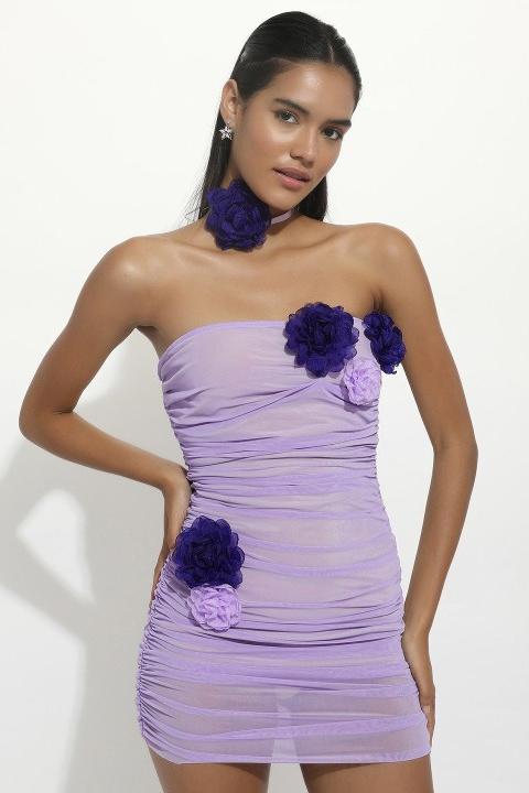 Vestido curto de malha com apliques de flores Athena
