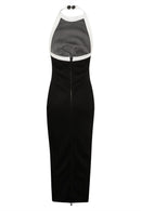 Vestido midi de malha com decote halter floral Darlene e costas abertas