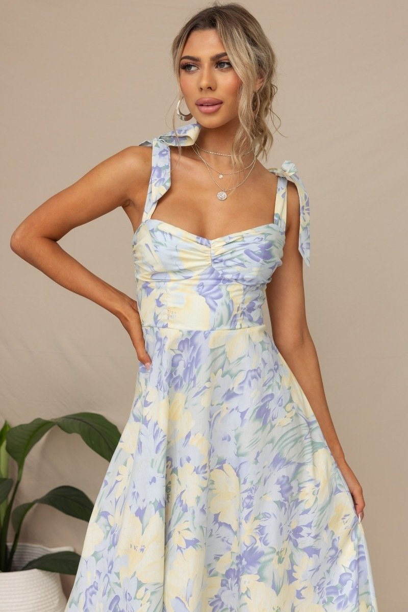 Vestido midi com alças estampadas Beata