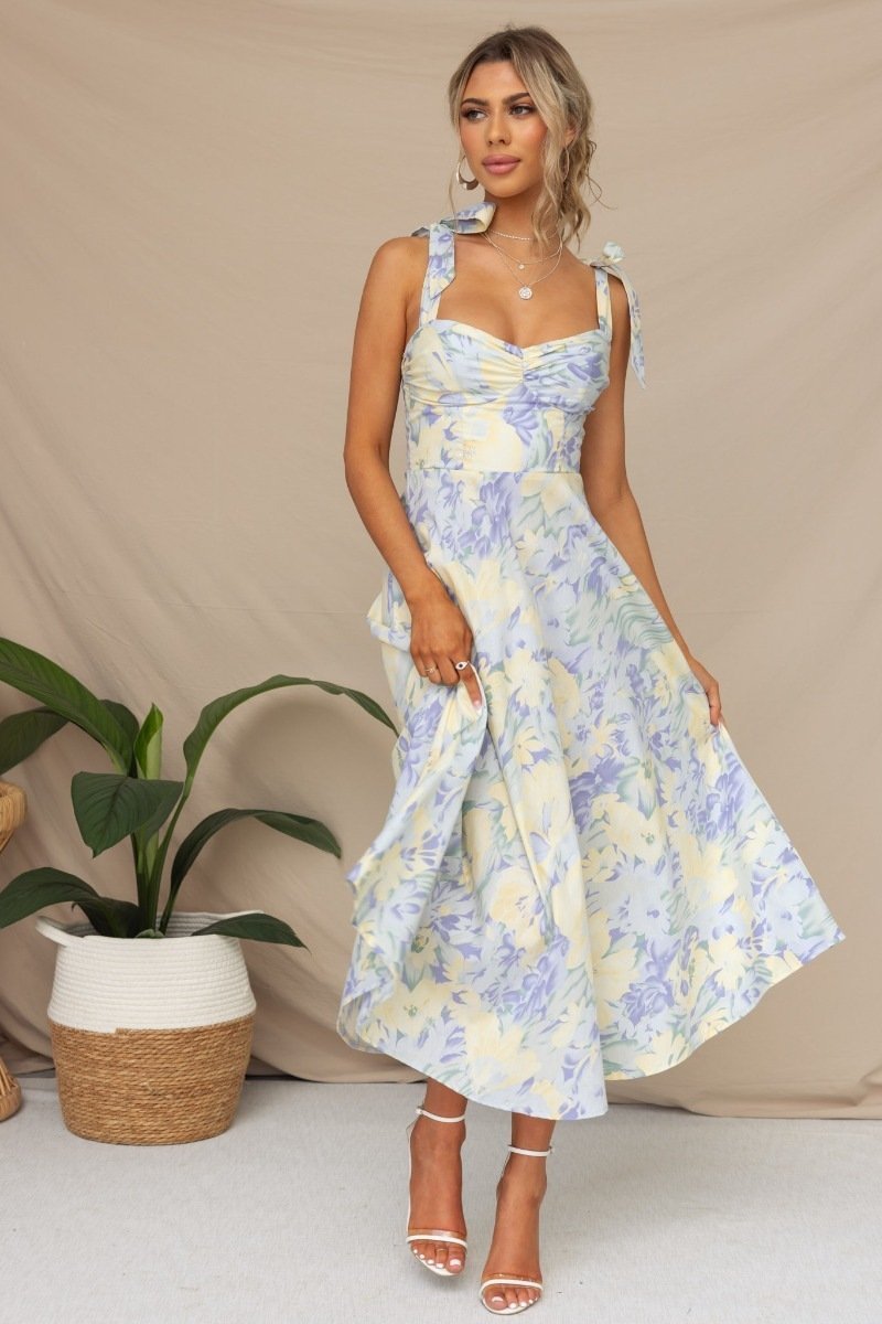 Vestido midi com alças estampadas Beata