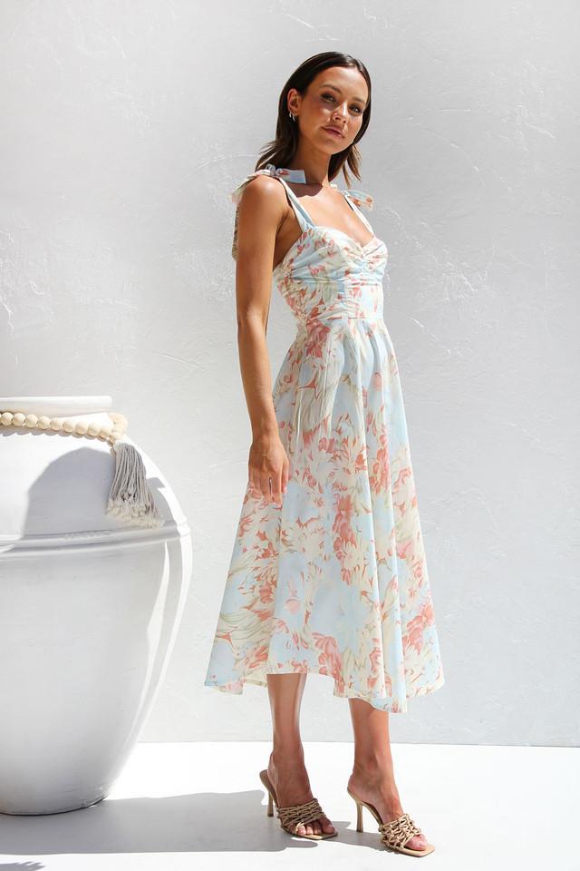 Vestido midi com alças estampadas Beata