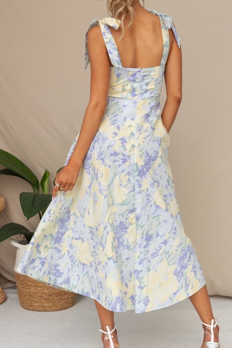 Vestido midi com alças estampadas Beata