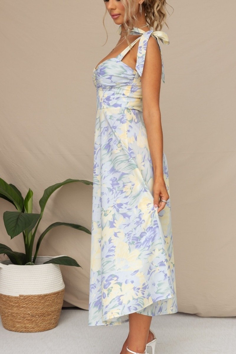 Vestido midi com alças estampadas Beata