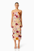 Vestido midi sem alças com bordado floral Belle