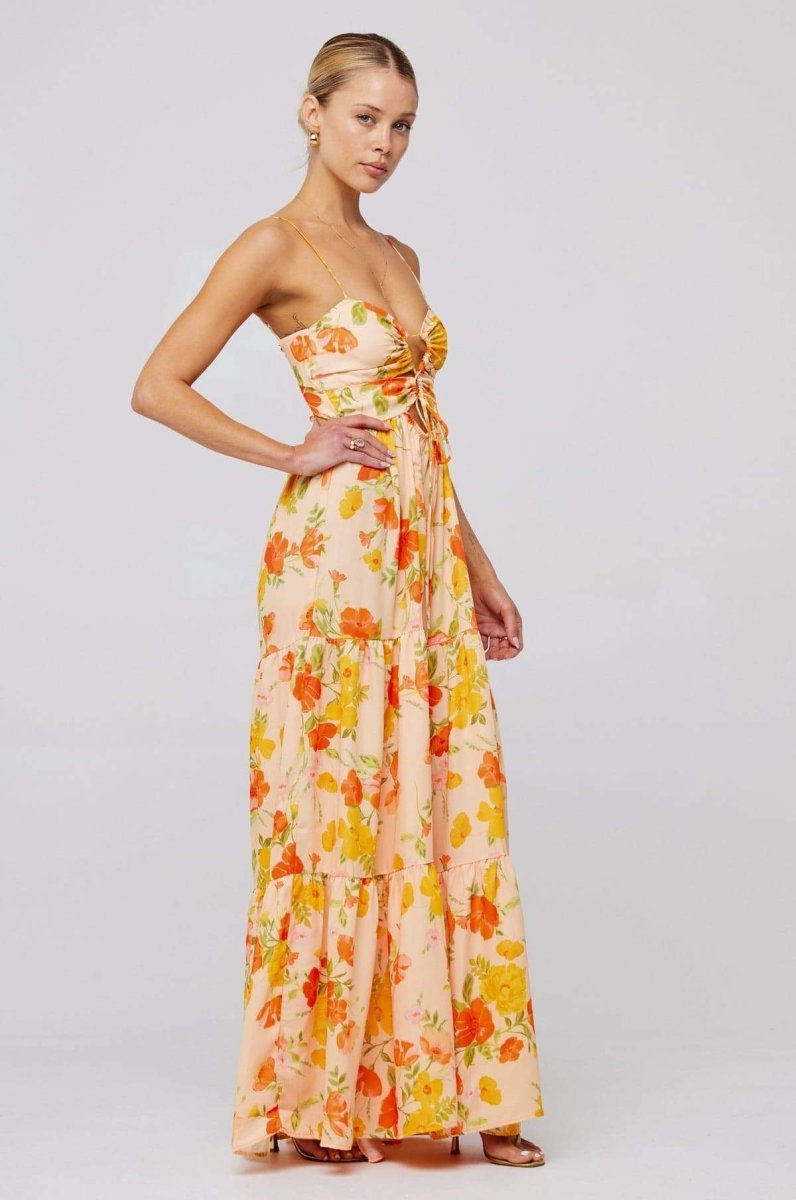 Vestido longo com recorte estampado Beverly