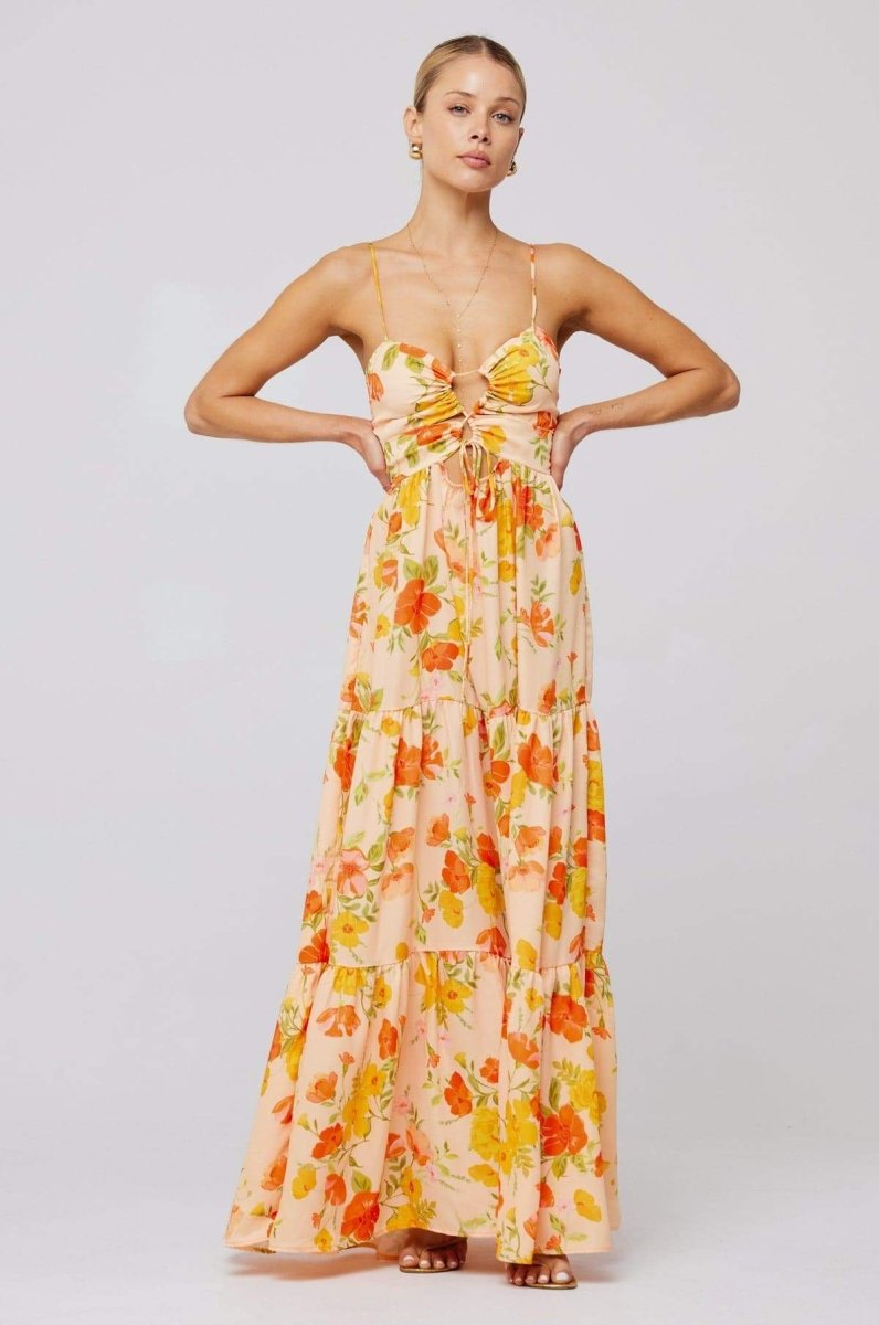 Vestido longo com recorte estampado Beverly