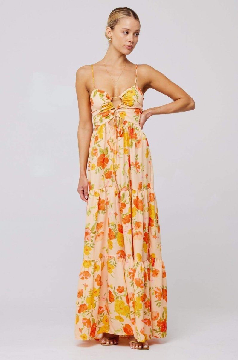 Vestido longo com recorte estampado Beverly