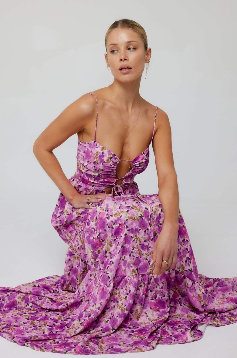 Vestido longo com recorte estampado Beverly