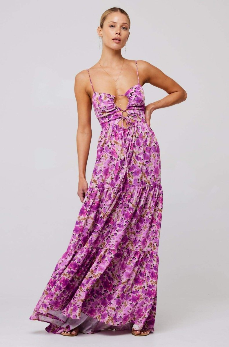 Vestido longo com recorte estampado Beverly