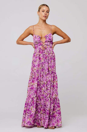 Vestido longo com recorte estampado Beverly