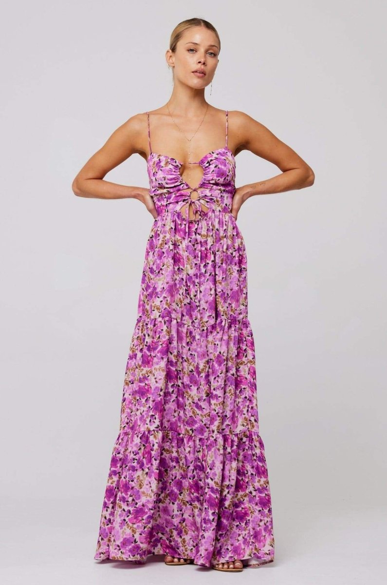 Vestido longo com recorte estampado Beverly