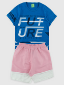 Conjunto Infantil Camiseta/Bermuda Menino Verão  Azul/Rosa