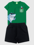 Conjunto Infantil Camiseta /Bermuda Menino  Verde