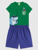 Conjunto Infantil Camiseta /Bermuda Menino verão  Verde