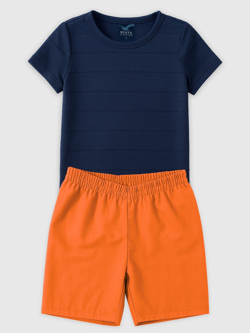 Conjunto Infantil Camiseta/Bermuda Menino Verão  Azul Marinho