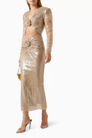 Vestido midi com lantejoulas e flores Cathy