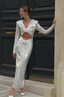 Vestido midi com lantejoulas e flores Cathy