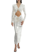 Vestido midi com lantejoulas e flores Cathy